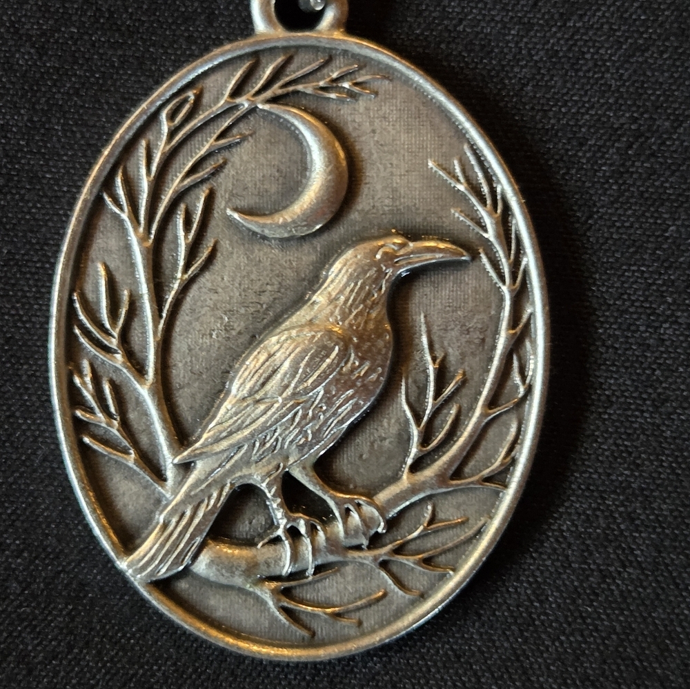 Silver Raven and Moon Pendant Necklace - Picture 6 of 7